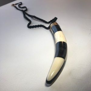 Whitley V black White Checker Horn Style Designer Stamped long Strand necklace